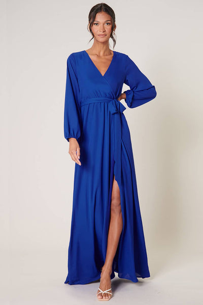 Wholehearted Faux Wrap Maxi Dress in Cobalt