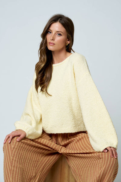 LONG SLEEVE FUZZY KNIT PULLOVER SWEATER : DUSTY BLUE