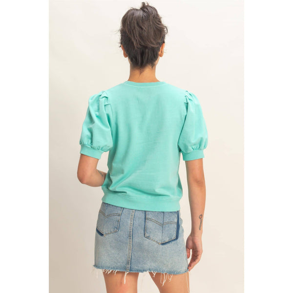 Polly Crew Neck Top in Turquoise