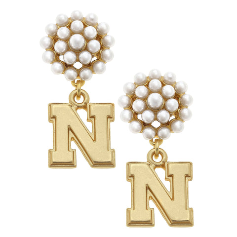 N Pearl Cluster 24K Gold Plated Logo Earrings