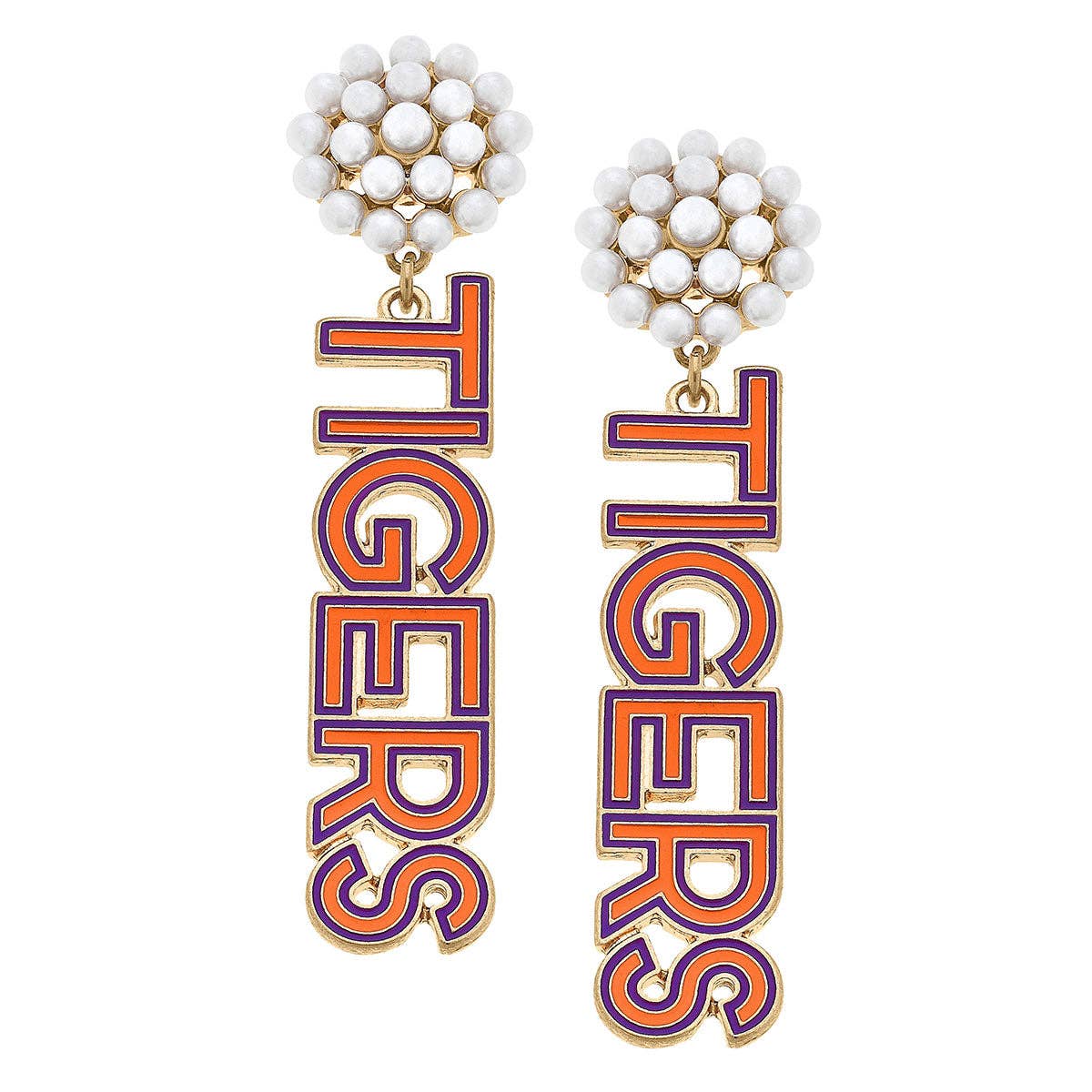 Tigers Pearl Cluster Outline Enamel Drop Earrings