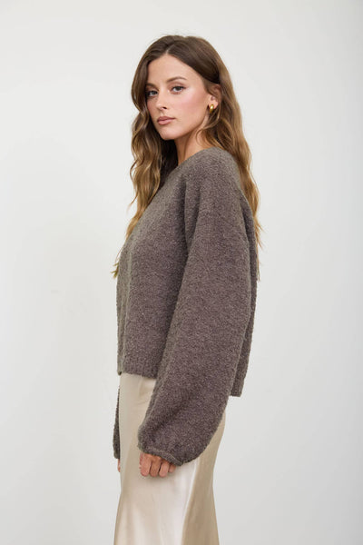 LONG SLEEVE FUZZY KNIT PULLOVER SWEATER : DUSTY BLUE