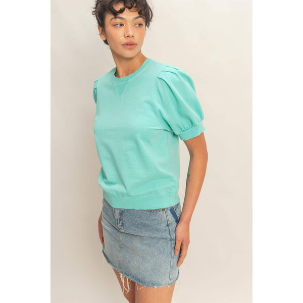 Polly Crew Neck Top in Turquoise