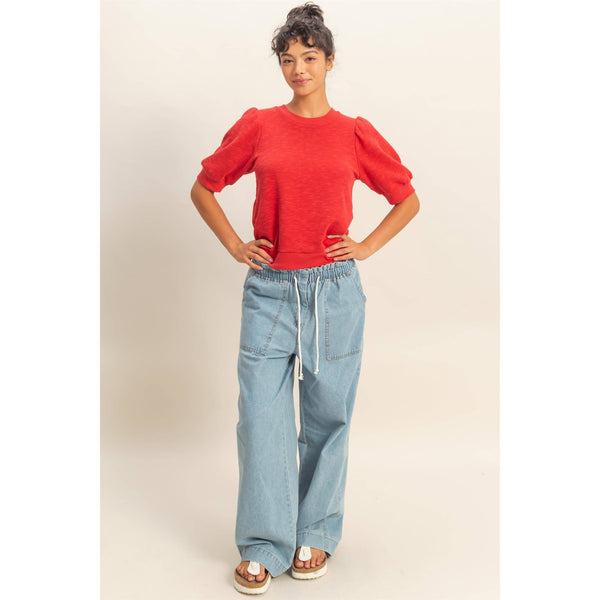 Polly Crew Neck Top in Red