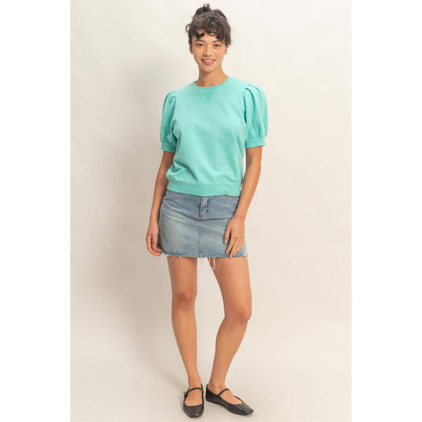 Polly Crew Neck Top in Turquoise