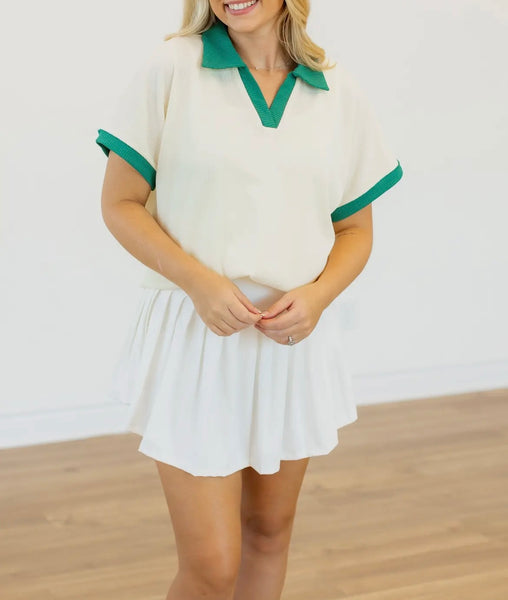 Grace top in White/Green