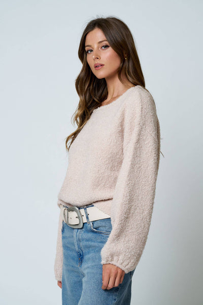 LONG SLEEVE FUZZY KNIT PULLOVER SWEATER : DUSTY BLUE