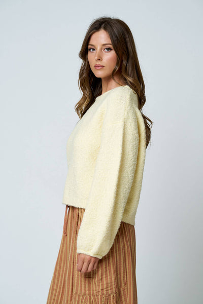 LONG SLEEVE FUZZY KNIT PULLOVER SWEATER : DUSTY BLUE