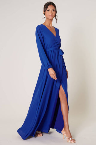 Wholehearted Faux Wrap Maxi Dress in Cobalt
