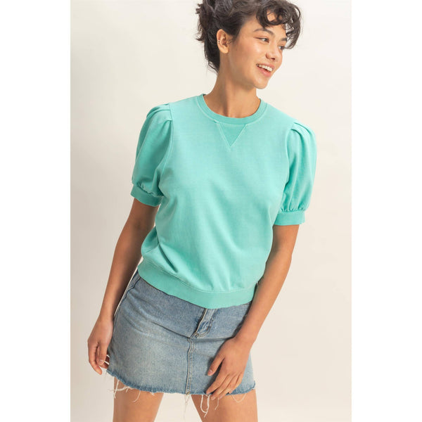 Polly Crew Neck Top in Turquoise
