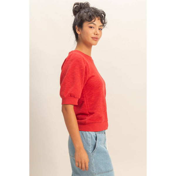 Polly Crew Neck Top in Red