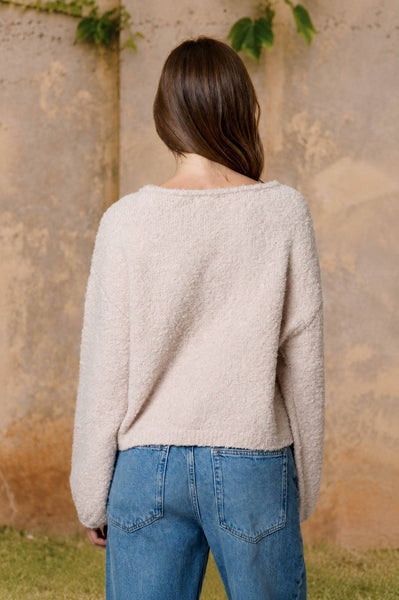 LONG SLEEVE FUZZY KNIT PULLOVER SWEATER : DUSTY BLUE