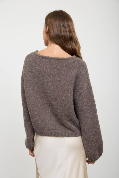 LONG SLEEVE FUZZY KNIT PULLOVER SWEATER : DUSTY BLUE