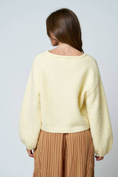 LONG SLEEVE FUZZY KNIT PULLOVER SWEATER : DUSTY BLUE