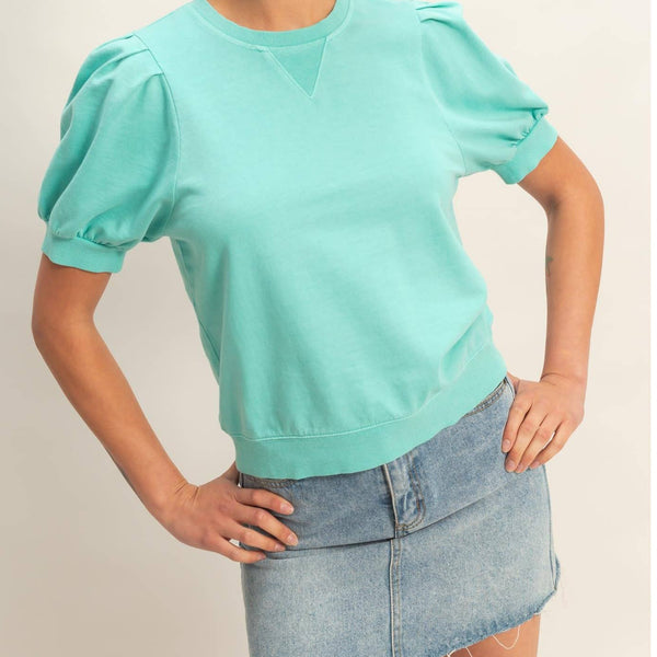 Polly Crew Neck Top in Turquoise