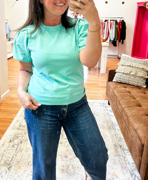 Polly Crew Neck Top in Turquoise