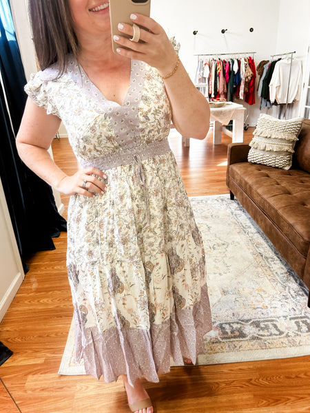Fiona Floral Flutter Sleeve Smocked Midi Dress