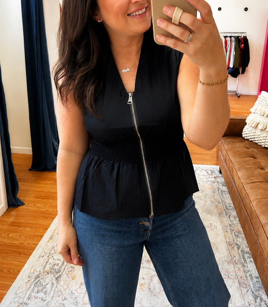 Zena Zip Top in Dark Navy