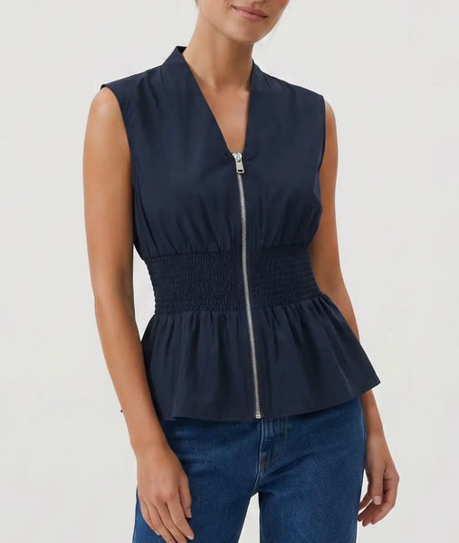 Zena Zip Top in Dark Navy