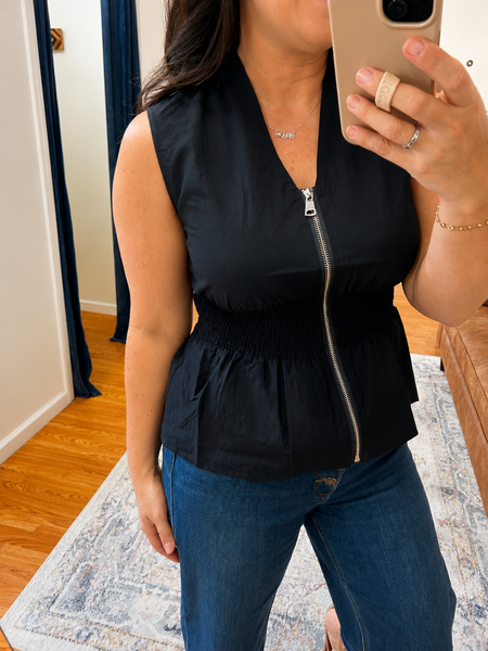 Zena Zip Top in Dark Navy