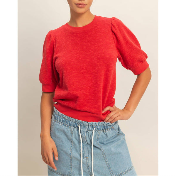 Polly Crew Neck Top in Red