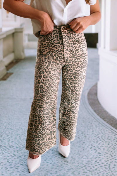 Leopard Frayed Jeans