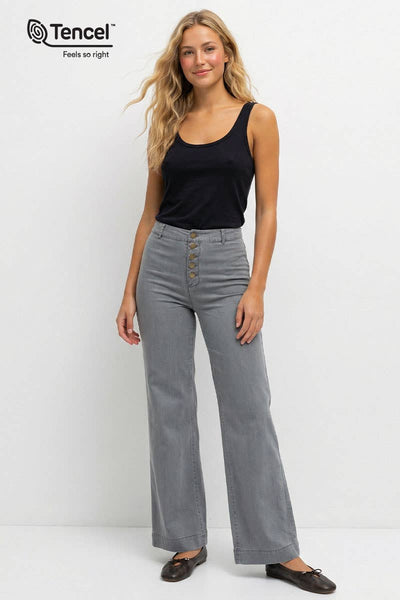 Tencel Wide-leg High Waisted Pants: Vintage Black / M