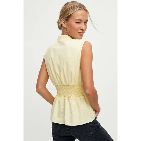 Sleeveless Zip Front Smocked Top: Dark Navy / L