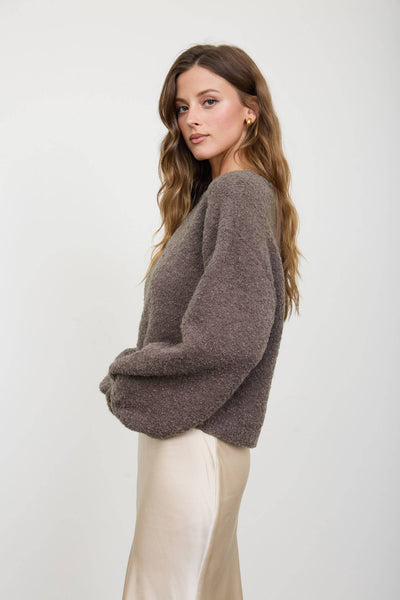 LONG SLEEVE FUZZY KNIT PULLOVER SWEATER : DUSTY BLUE
