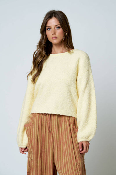 LONG SLEEVE FUZZY KNIT PULLOVER SWEATER : DUSTY BLUE