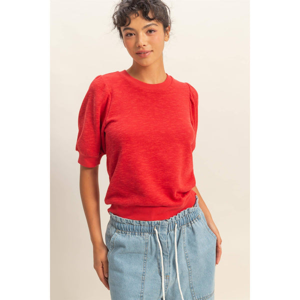 Polly Crew Neck Top in Red
