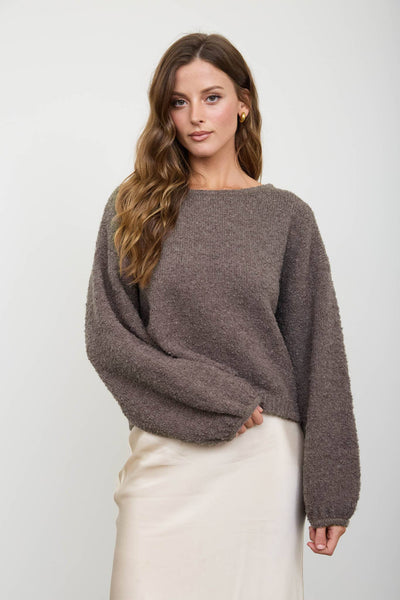 LONG SLEEVE FUZZY KNIT PULLOVER SWEATER : DUSTY BLUE