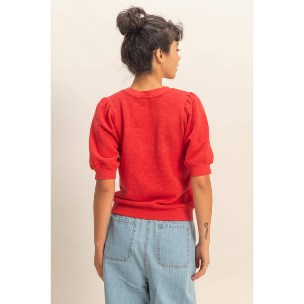 Polly Crew Neck Top in Red